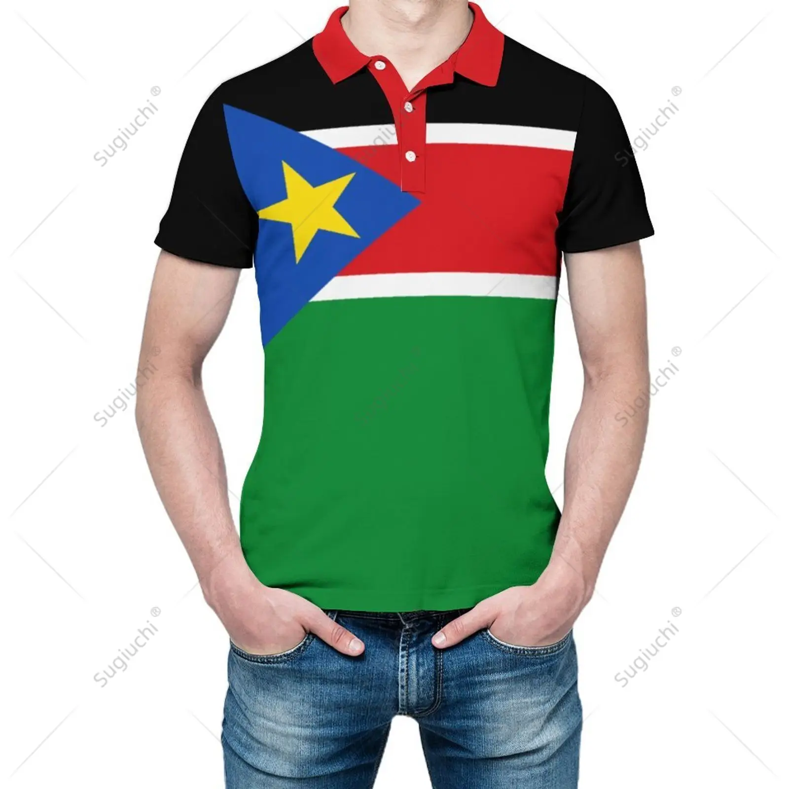 Рубашка-поло унисекс Мужское поло с 3D-принтом флага Южного Судана модная одежда
