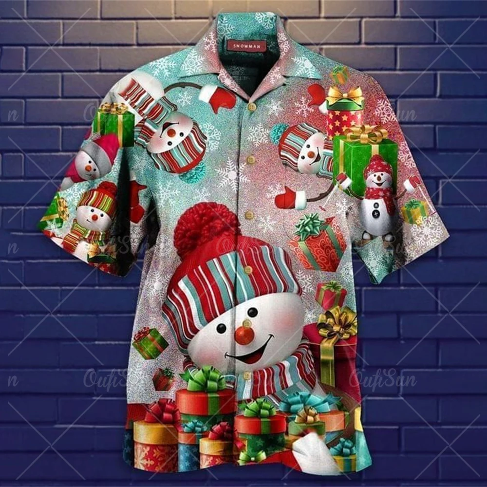 

Christmas men's casual short-sleeved shirt Santa Claus deer print top shirt men's dress Hawaiian camisas hombre 2XL