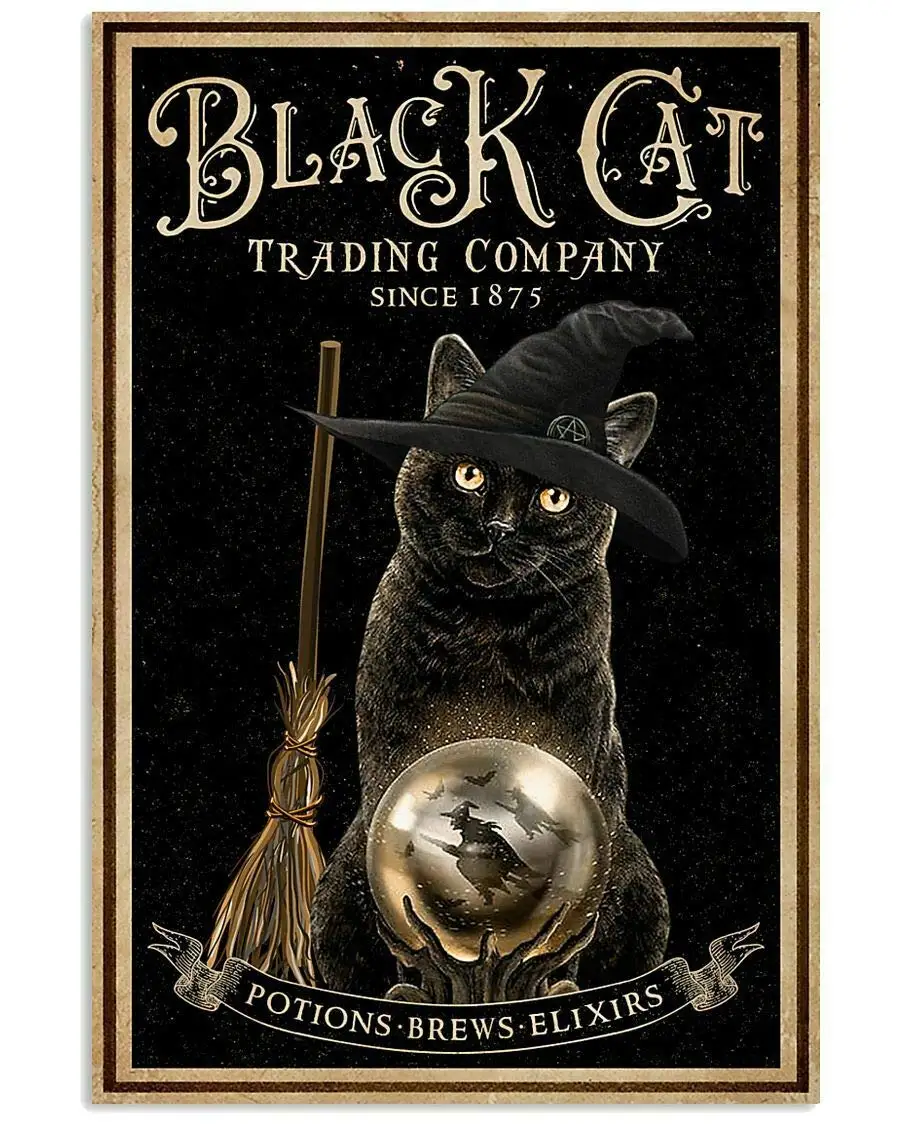 Pozino Винтаж Хэллоуин Кот Металлическая Вывеска Гараж Уличное Кафе Бар Клуб Кухня