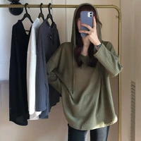 new korean version loose and lazy style thin hooded student sweater womens trendy ins long sleeved top