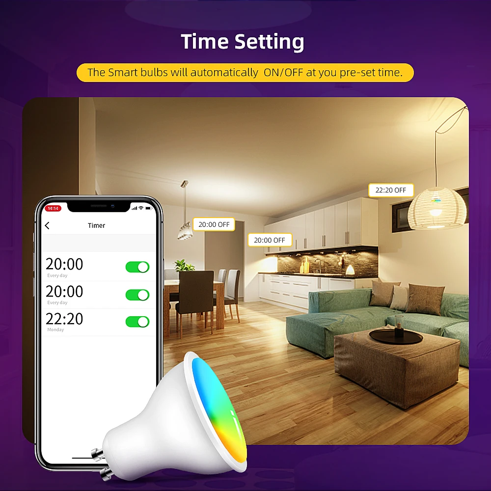 Лампа светодиодная GU10 с поддержкой Wi-Fi RGB + CW 4 Вт | Электроника