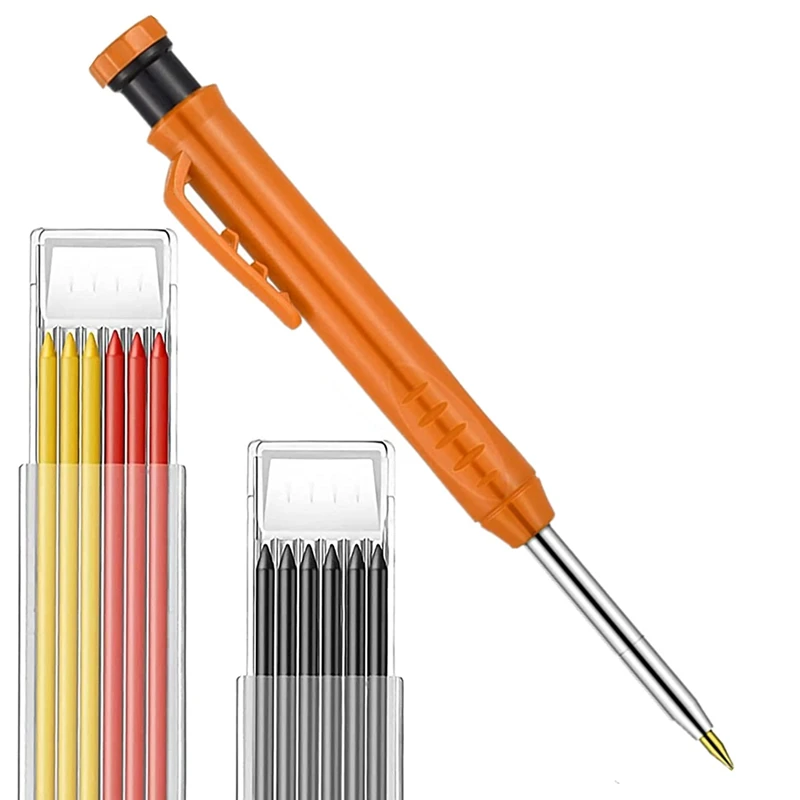 

Carpenter Pencil 12 Refill Leads Built-in Sharpener Construction Pencils for Carpenter Construction Woodworking Tools