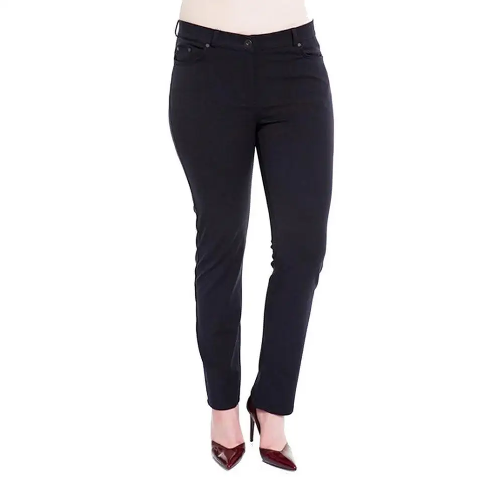 Ftof women large size pants Rg1029G fabric high waist straight leg wrist length pocket gabardine zipper closure buttoned brown Lac