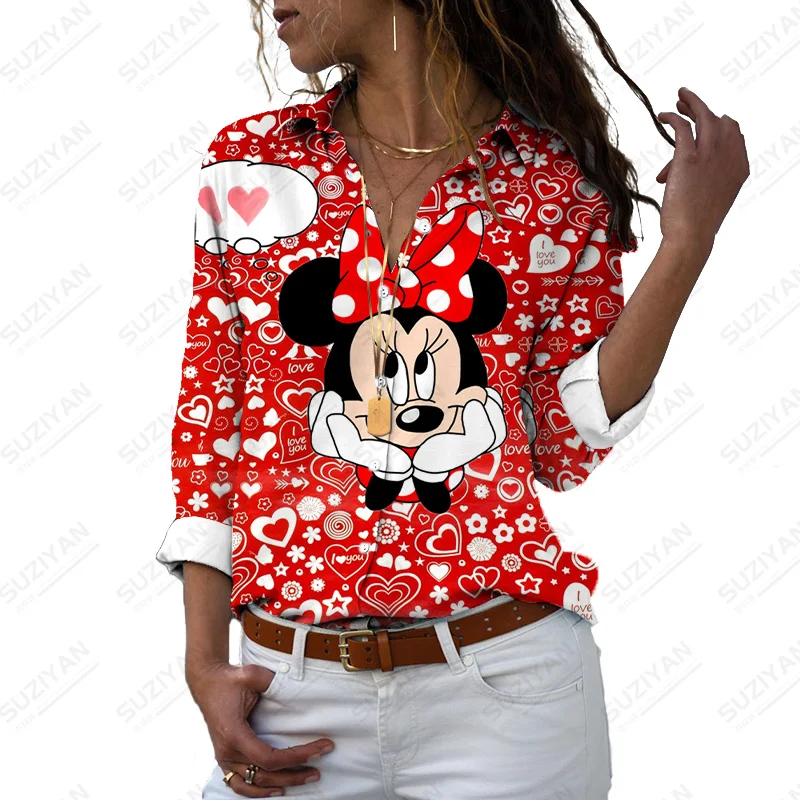 

Autumn New Disney Pattern Design Long Sleeve Women Turn Down Collar Shirts For Women's Clothing Fashion Loose Button Blouse Top