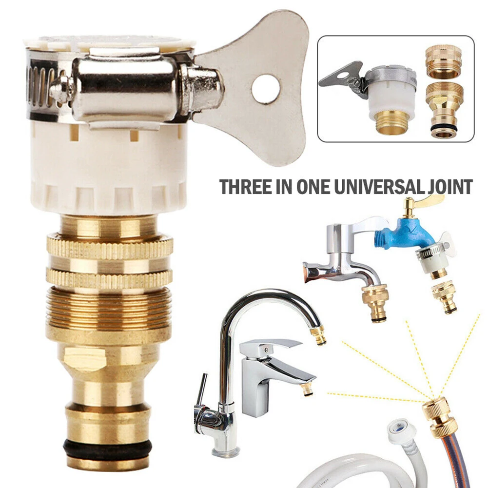 

Durable Faucet Adapter Tap Connector Dishwashers Fitting Garden Mixer Pipe Water Hose White&Gold 1 Set 15-23mm