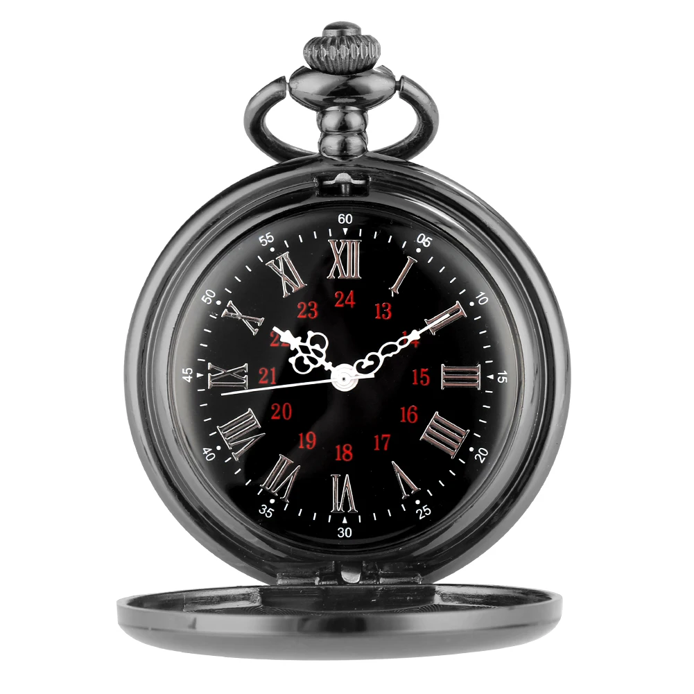 Smooth Black Hollow Circle Mechanical Pocket Watch White Pointer Vintage Hand Winding Pendant Pocket Timepiece Retro Gift Male