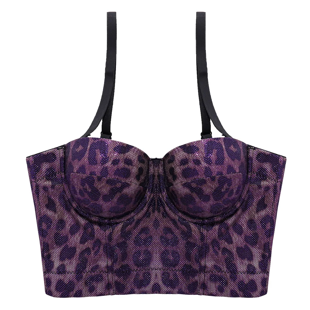 

Women Camisole Bottoming Small Vest Leopard Print Tube Top with Steel Ring Nightclub