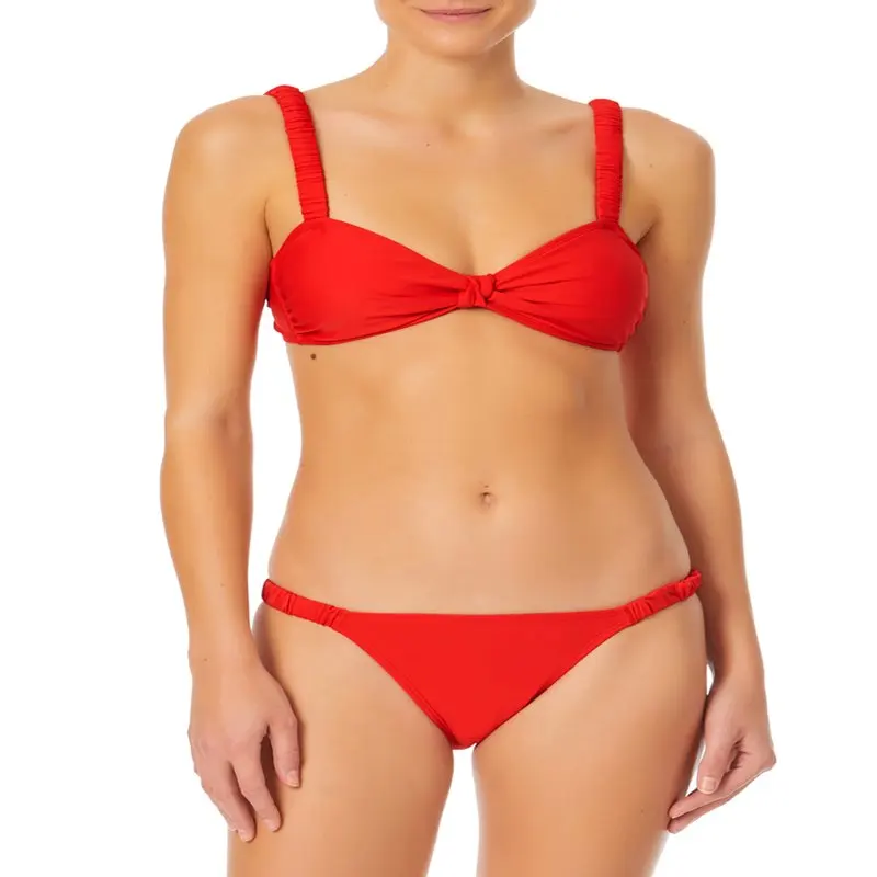 

Раздельный трикотажный однотонный купальник с рюшами