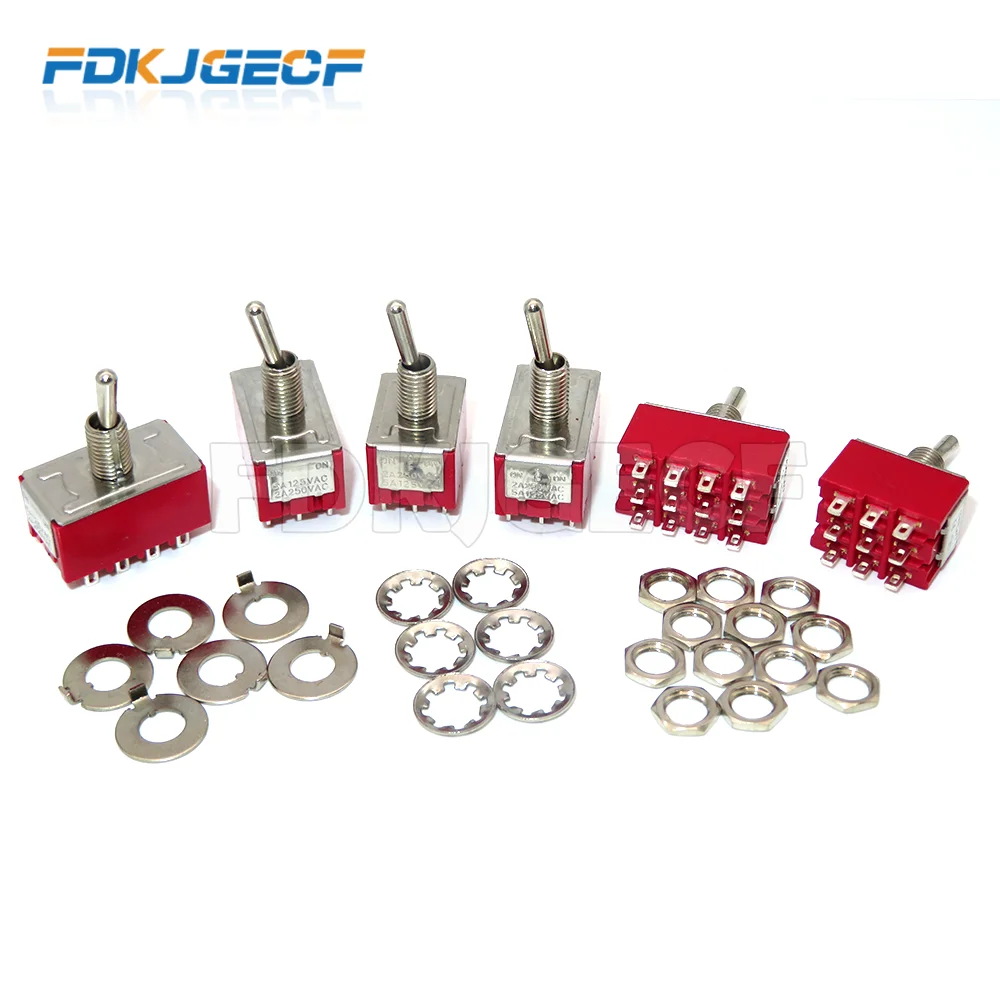 5 шт., миниатюрный переключатель, красная лампа, Φ 250V 2A 125V 5A 9pin/12pin 2/3 позиции