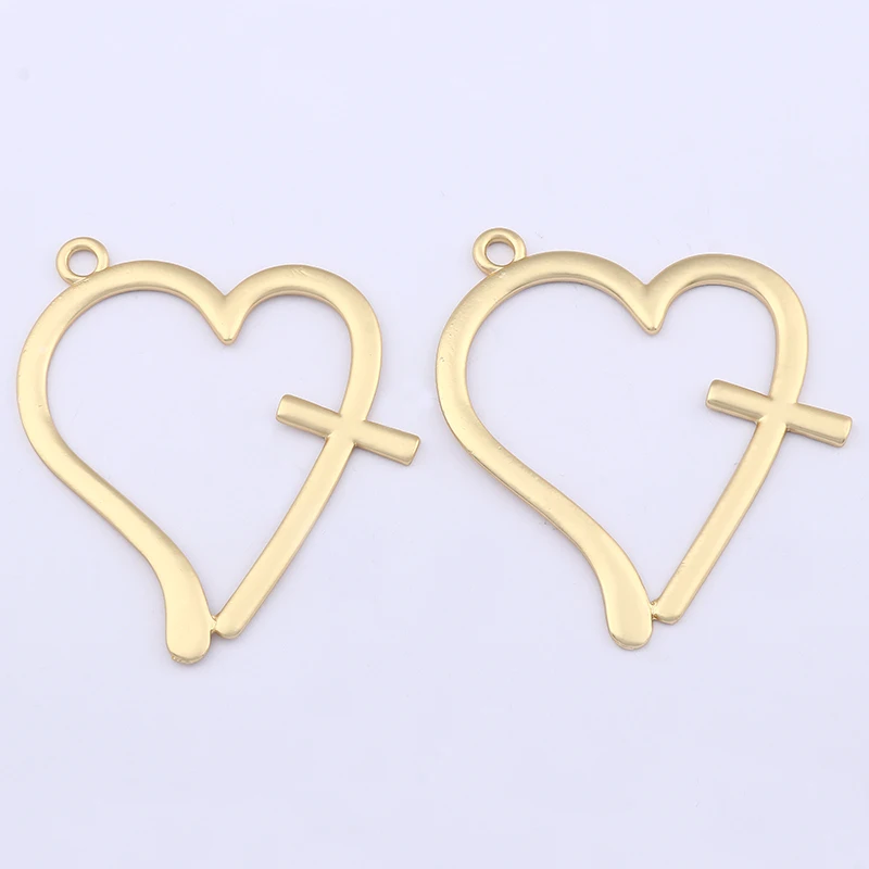 

3Pcs Matt Gold Hollow Large Cross Crucifix Open Heart Charms Pendants For DIY Necklace Jewelry Making Findings Accessories