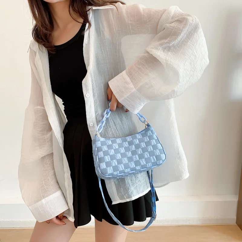 Simple Underarm Shoulder Bag Texture Chain Handbag for Women Lattice Large Capacity Fashion Casual Small Messenger bag Female