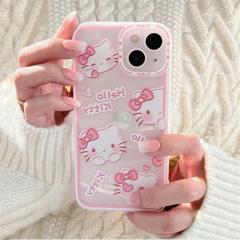 Sanrio Hello Kitty Transparent Case For iPhone 14 13 11 12 Pro Max Mini XS XR 6S 7 8 Plus SE2 Cartoon Cute Soft Shockproof Cover