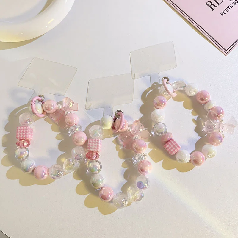 Уникальная цепочка для телефона с прокладкой акриловый бант розовые кубики «гусиная лапка» бисер антипотерянный браслет шнурок веревка для ключей для камеры