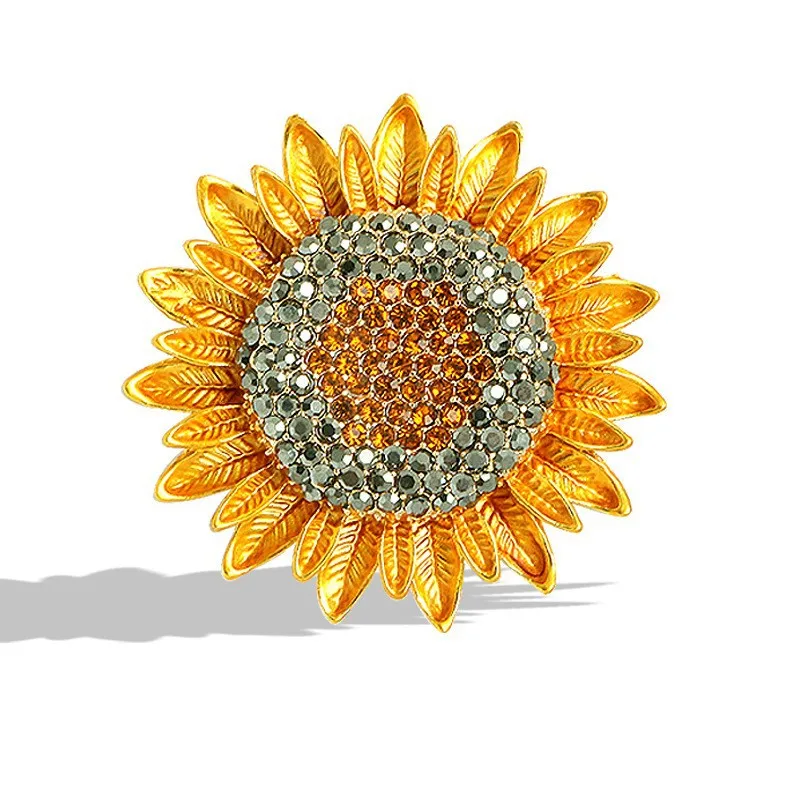 

Trendy Luxury Yellow Rhinestone Sunflower Brooches For Women Clothing Plant Flower Brooch Pins Party Accessories Jewelry Gifts