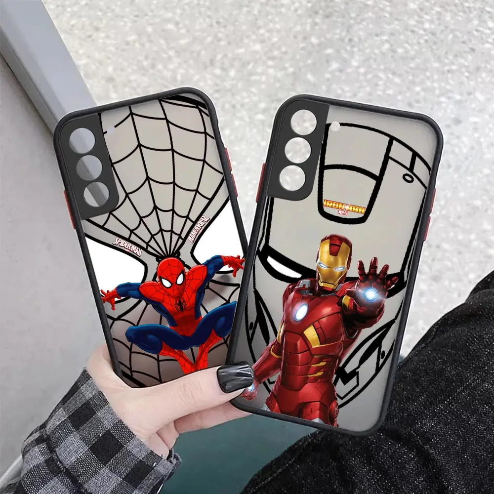

Marvel line SpiderMan Iron Man Matte Phone Case For Samsung Galaxy S23 S22 S21 S20 FE Ultra 5G S10 S10E S9 S8 Plus Lite Cover
