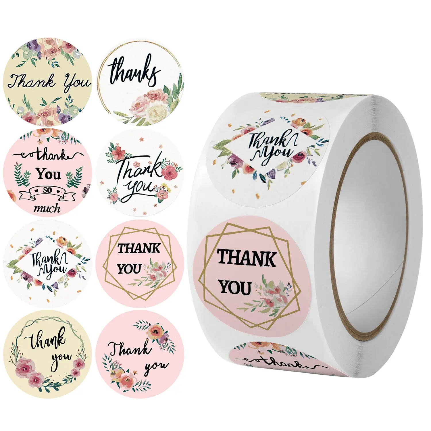 

500pcs/roll Thank You Theme Round Sticker Scrapbook Envelope Seal Stickers Gifts Flower Decoration Stationery DIY Label Stickers