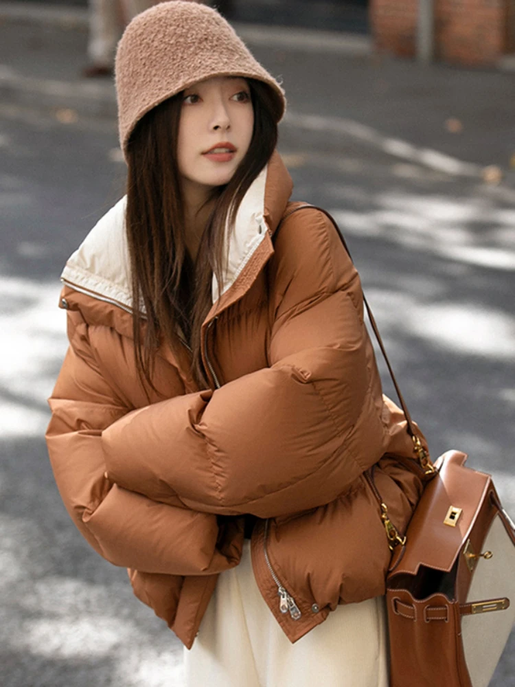 

Женская Повседневная стеганая куртка, Женское зимнее короткое пальто-пуховик с длинным рукавом и воротником-стойкой, свободная женская верхняя одежда в Корейском стиле