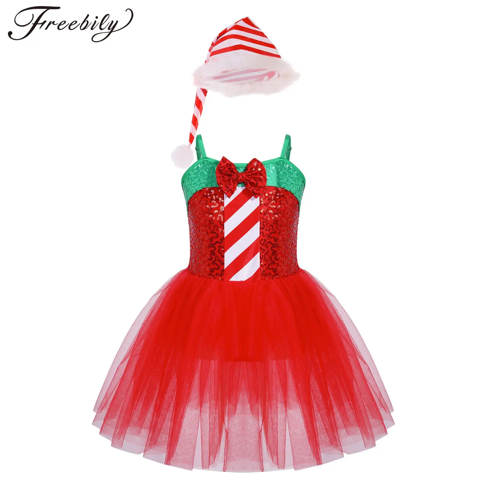 Платье для рождественской вечеринки девочек сетчатое трико-пачка с бантом и