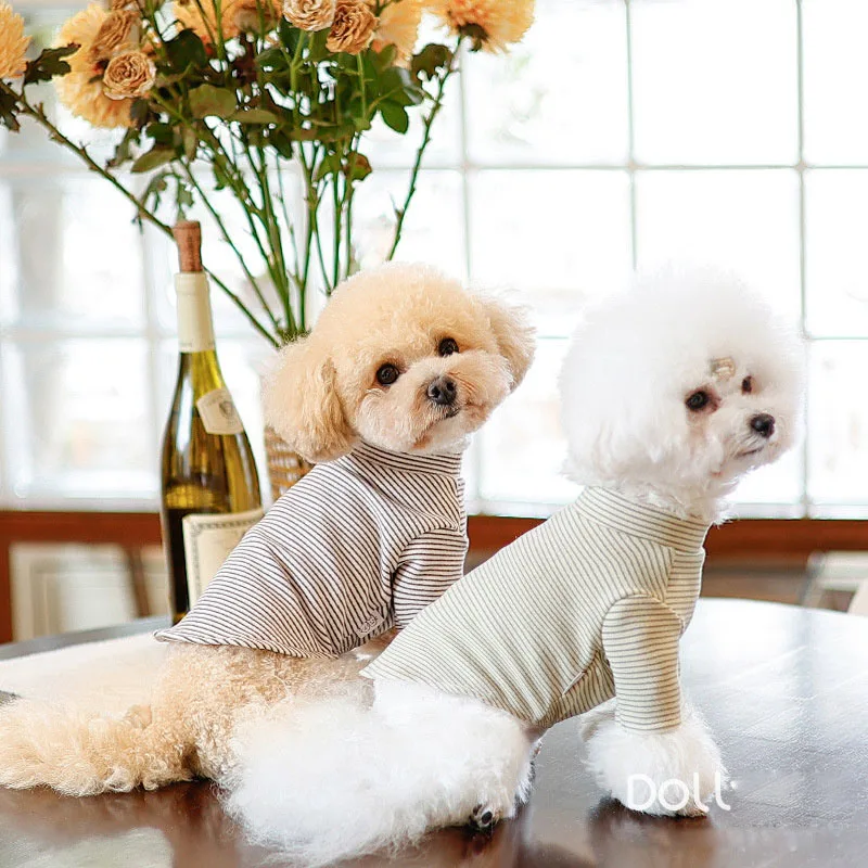 Dog Clothes Winter Bottom Shirt for Small Dogs Stripe Turtleneck Hoodie Teddy Bichon Sweatshirt Cat Two-Legged Clothing