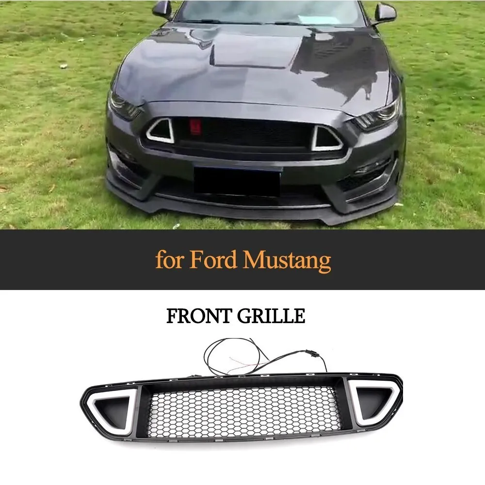 

Передняя сетчатая решетка для 2015-2017 Ford Mustang ABS матовая черная с белым зеленым красным светом на выбор