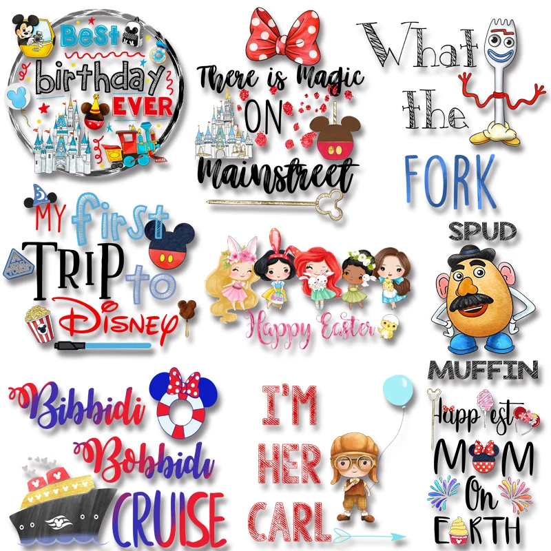 

Disney Up Castle Cruise Letter Celebration Iron On Transfer Clothing Thermoadhesive Patches on Jackets Bags Socks Pillow