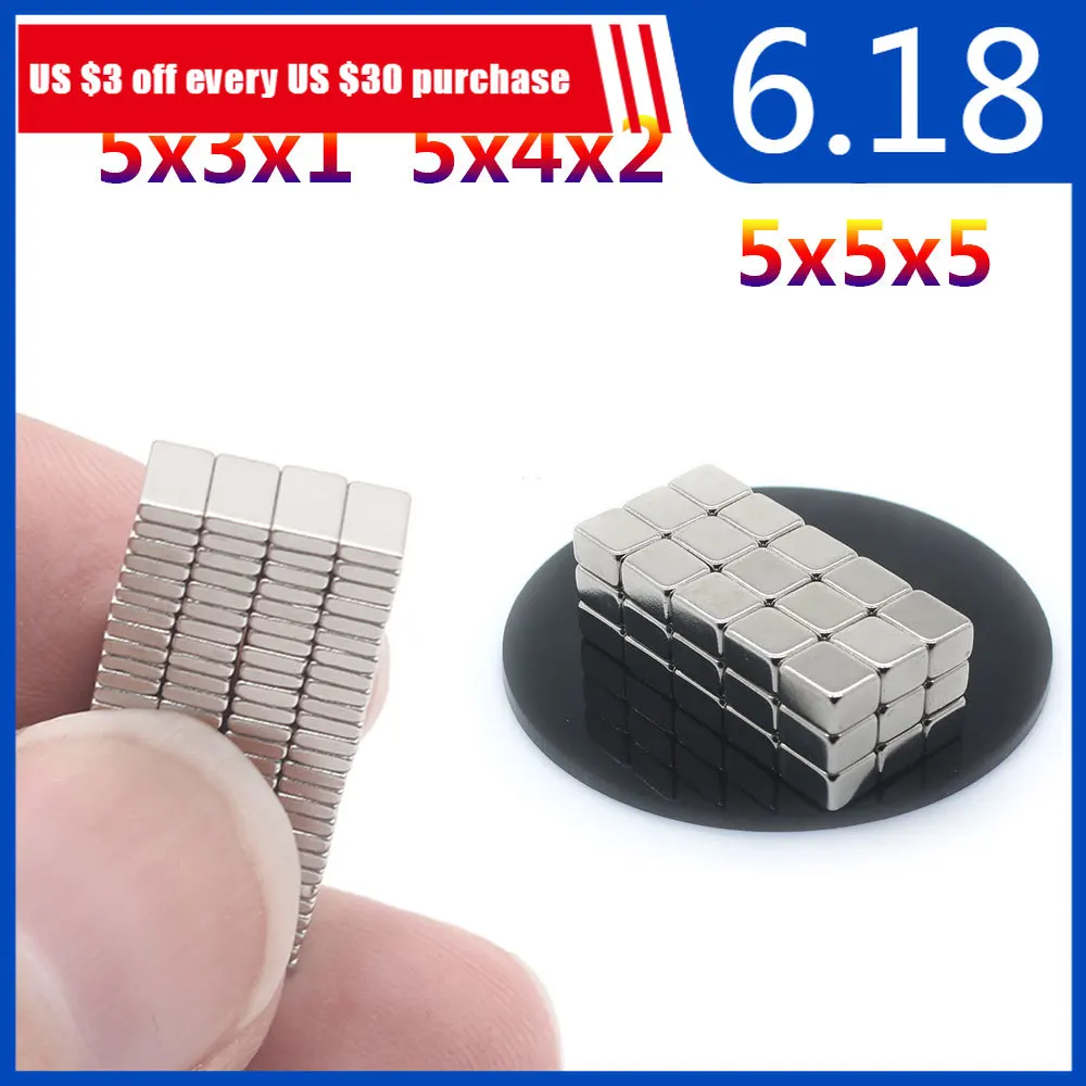 

20/50/100/200/300/500/1000Pcs 5x5x5 Neodymium Magnet 5mm x 5mm x 5mm N35 NdFeB Block Super Powerful Strong Permanent Magnet