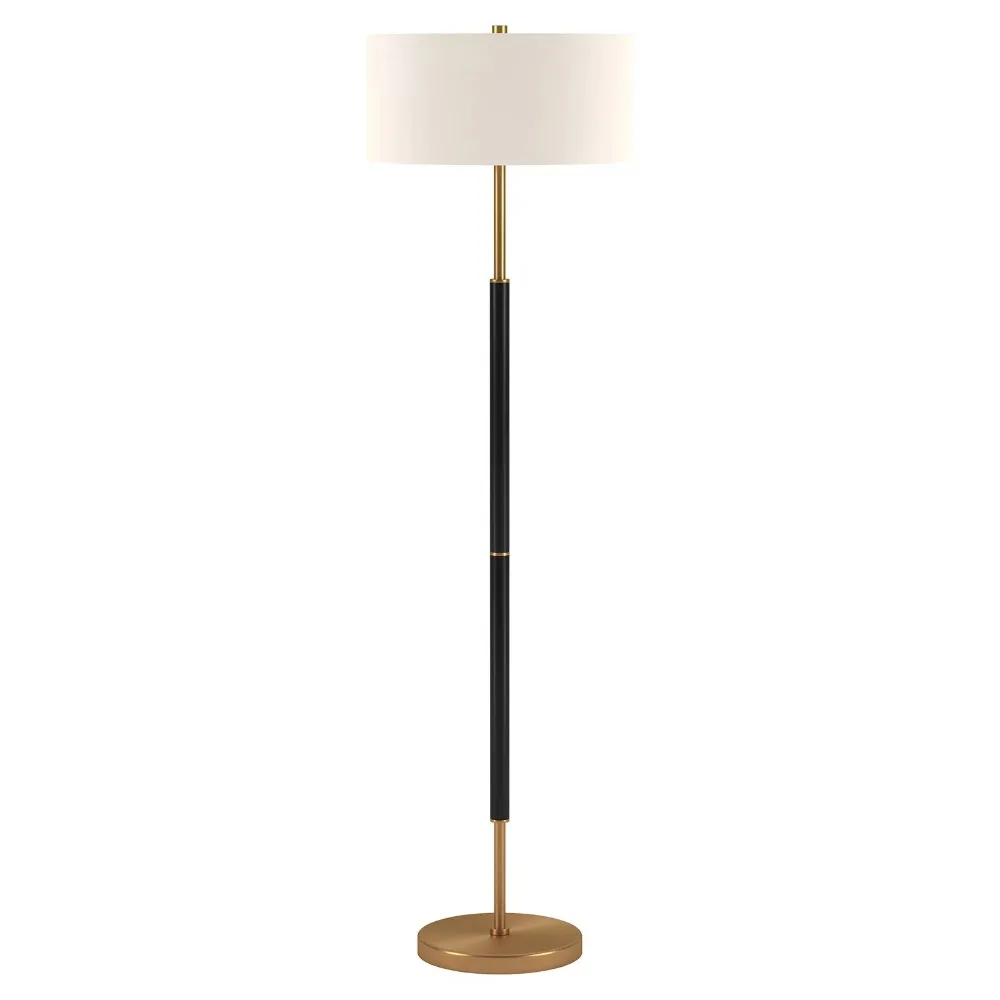 

Evelyn&Zoe FL0159 Mid-Century Modern and Minimalist Floor Lamp in Matte black and Polished Brass with White Linen Drum Shade