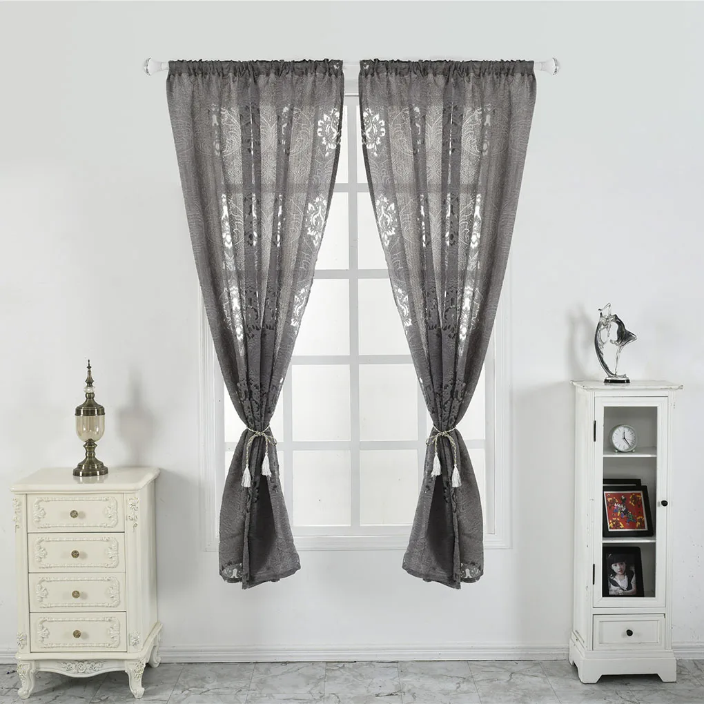

Household Totem Gauze Curtains Wear Rod Semi-shading Drape Panel Living Room Bedroom Kitchen Window Decoration