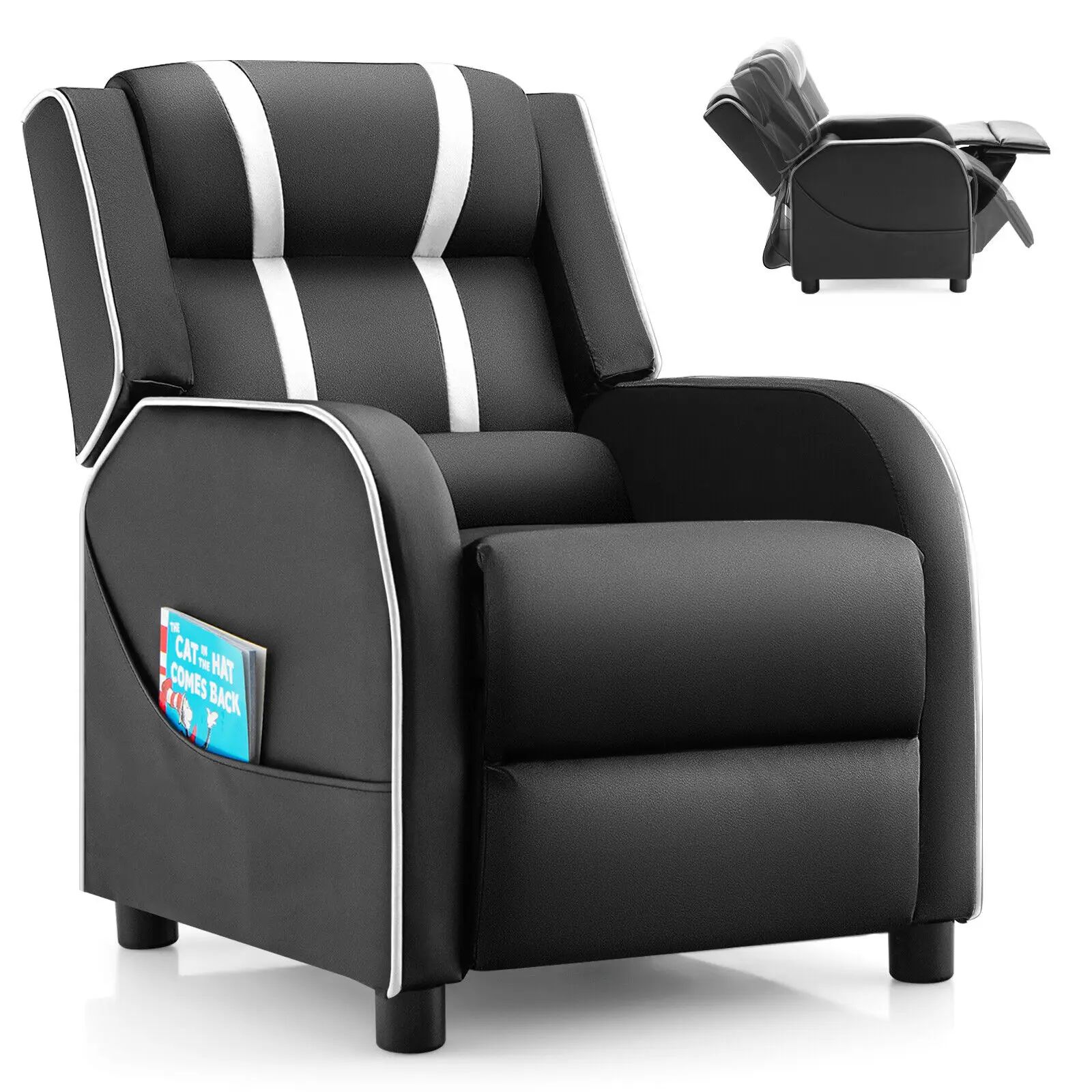 Ergonomic Leather Sofa Armchair W/footrest Side Pocket White