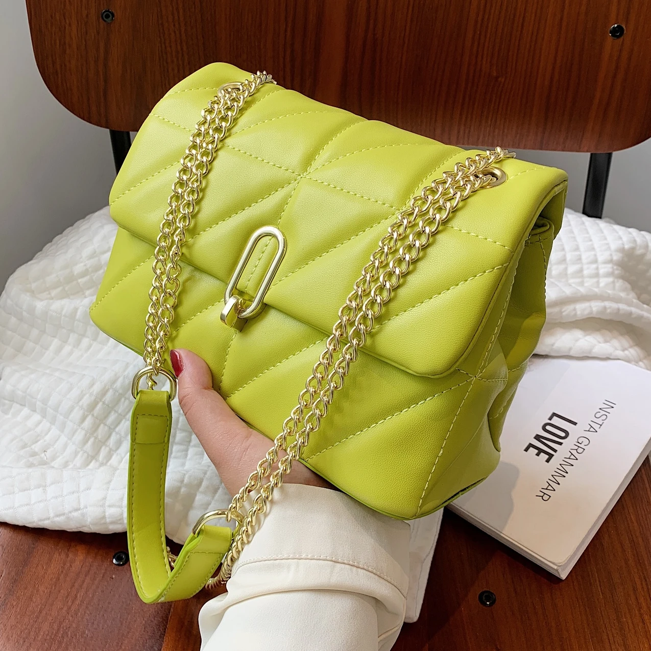 

Green 2021 Fashion Shoulder Bag Women Leather Pu Quilted Bag Female Luxury Handbags Women Bags Designer Handbags Women Bags