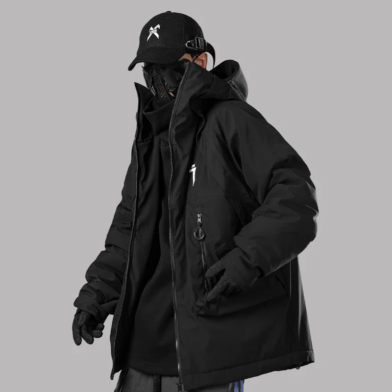 

Men Winter Coat Streetwear Cargo Zipper Side Pocket Techwear Parkas Man 2022 New Japanese Coat With Unisex Hood Clothing
