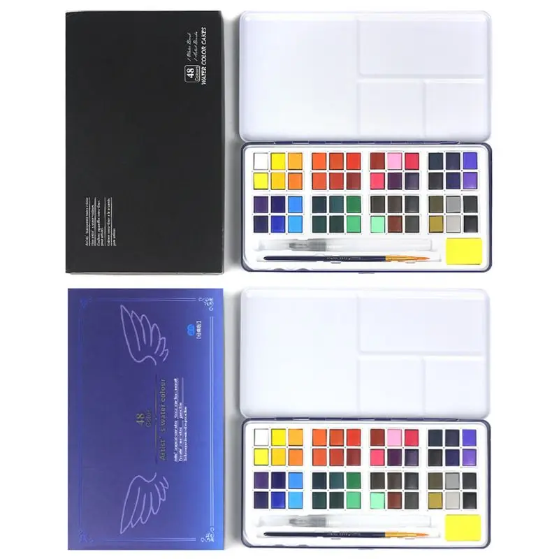 48 Colors Foldable Portable Solid Pigment Watercolour Paint Essential Set for Artists Students Drop Shipping