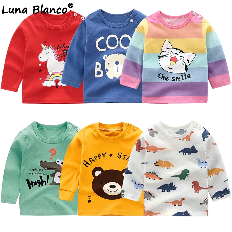 

Детская Хлопковая футболка с длинным рукавом и круглым вырезом