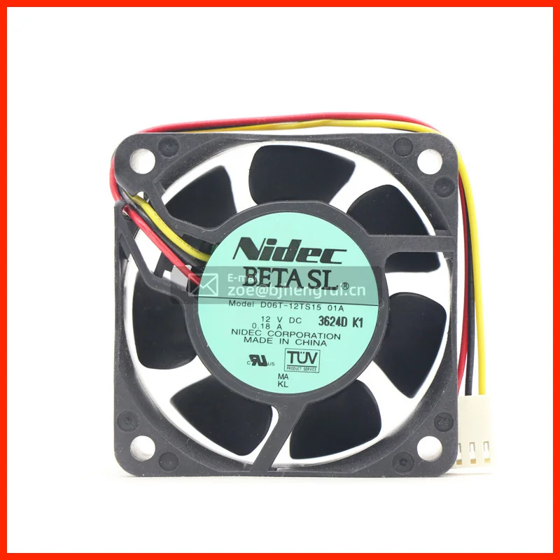 D06T-12TS15 01A 12V DC 0.18A 60X60X25mm 6cm 6025 2,16 W 3800RPM Проводные выводы, маленький осевой вентилятор охлаждения