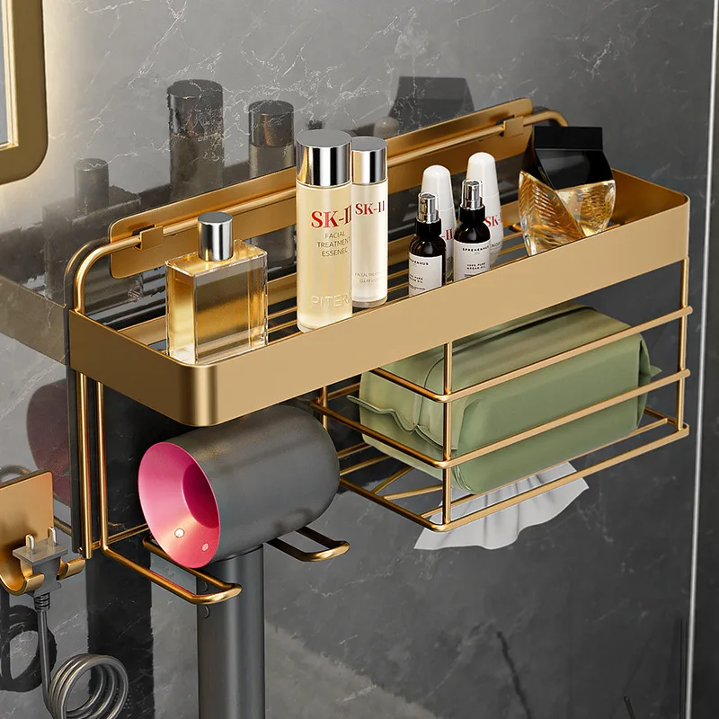 

1pc Storage Holder Hair Dryer Holder Wall Mounted Rack Shelf Storage Shelves Shelves Hair Brush Bracket Bathroom Accessories