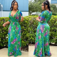 deep v neck loose african print dresses for women plus size sexy ankara dashiki party gown summer clothing boubou africain femme
