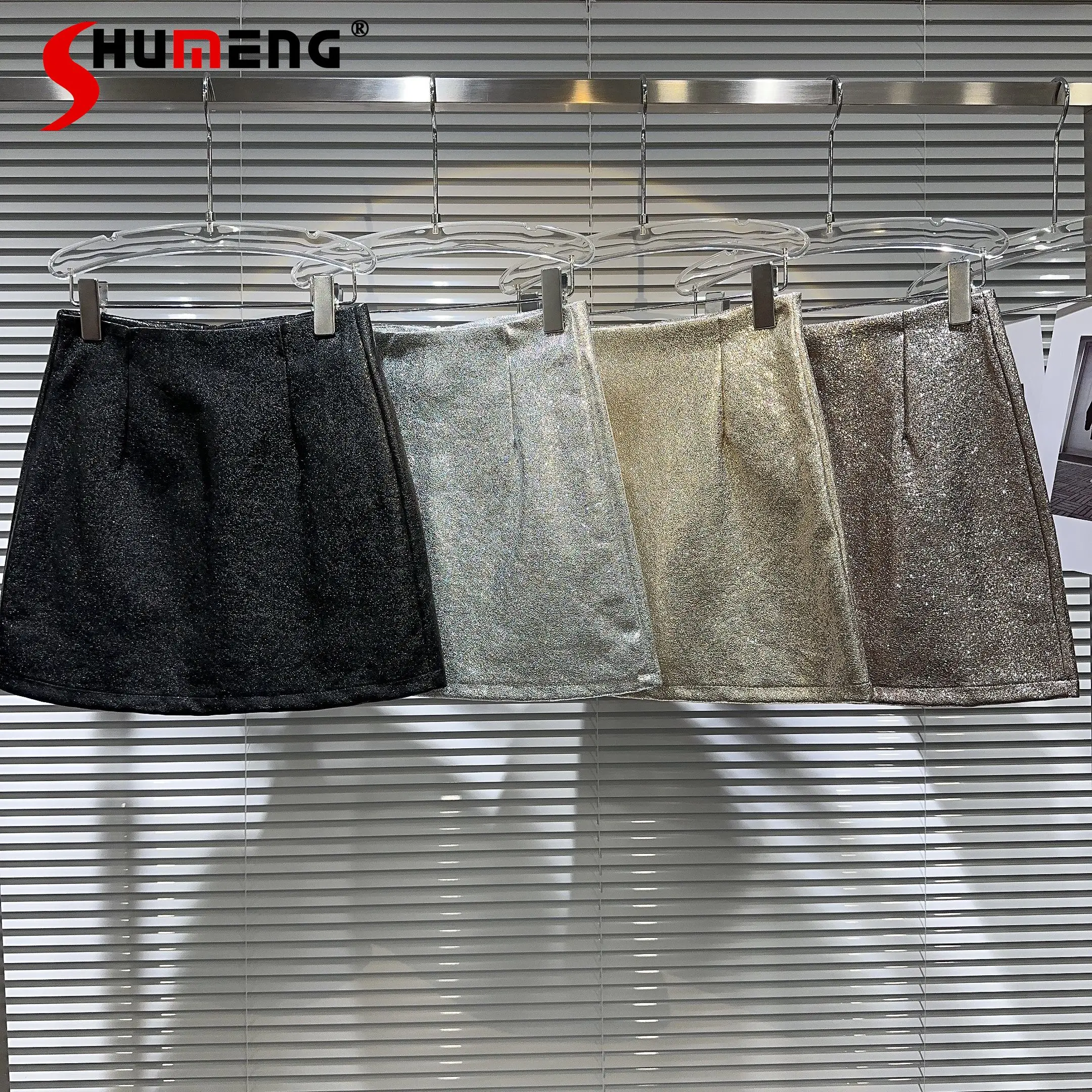 

2023 Autumn New Hot Girl Socialite Scale Texture Cracked Leather Skin Women's A- Line Short Faux Leather Skirts Underwear