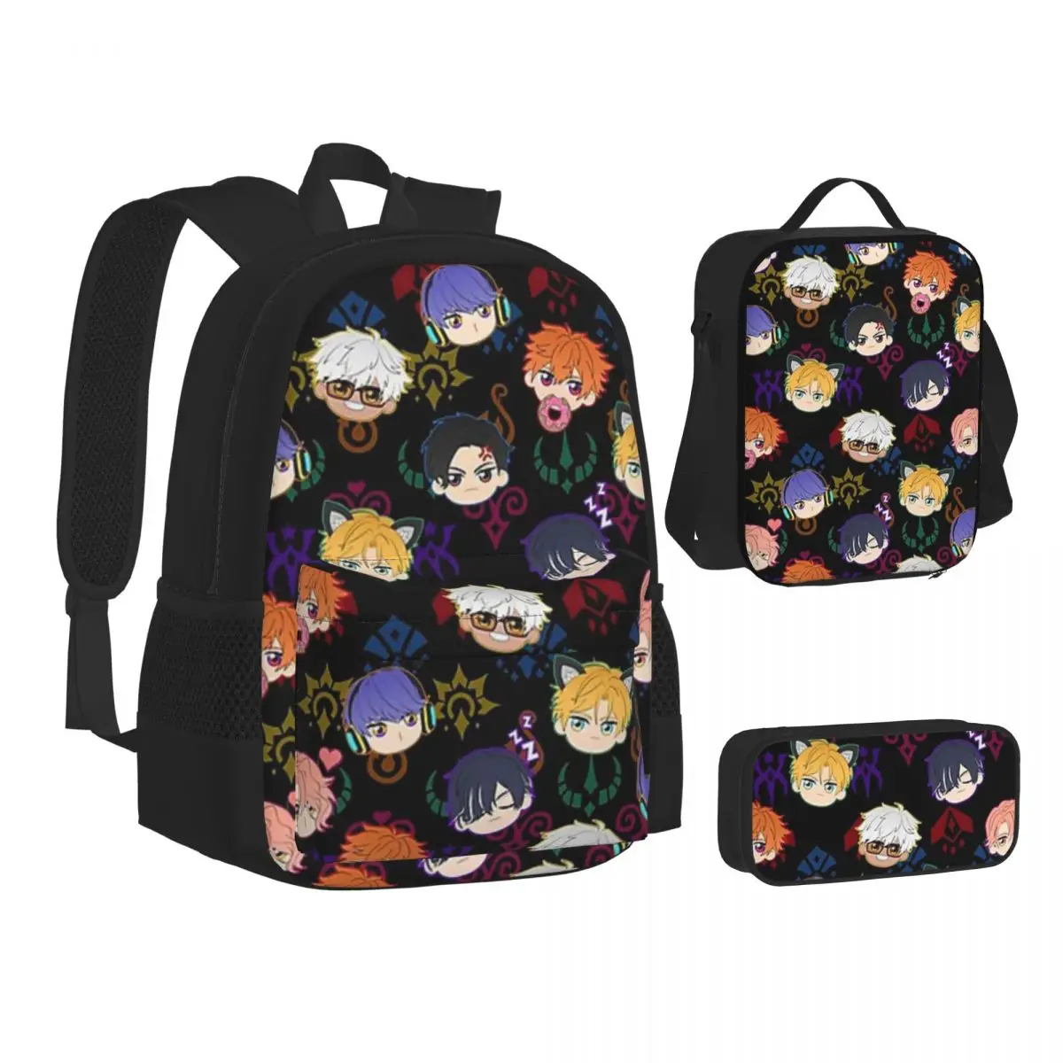 

Demon Brothers Backpacks Boys Girls Bookbag Children School Bags Kids Rucksack Lunch Bag Pen Bag Three-Piece Set