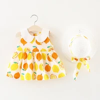 kawaicat baby girl cute lemon print dress summer doll collar sleeveless princess birthday party sundress with straw hat set