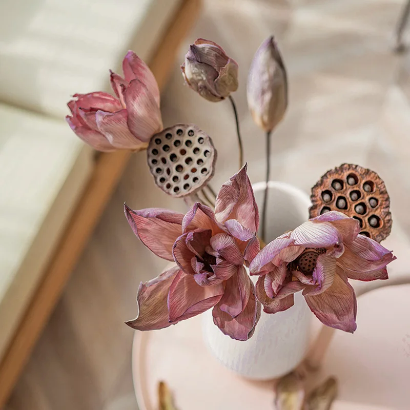 

All-natural Dried Real Lotus Bouquet Flower Arrangement Living Room Home Zen Soft Desktop Decoration Ornaments
