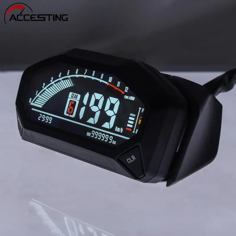 

New Style Universal LED LCD Speedometer Digital Backlight Waterproof Odometer Tachometer For Motorcycle 1,2,4 Cylinders YG150-23