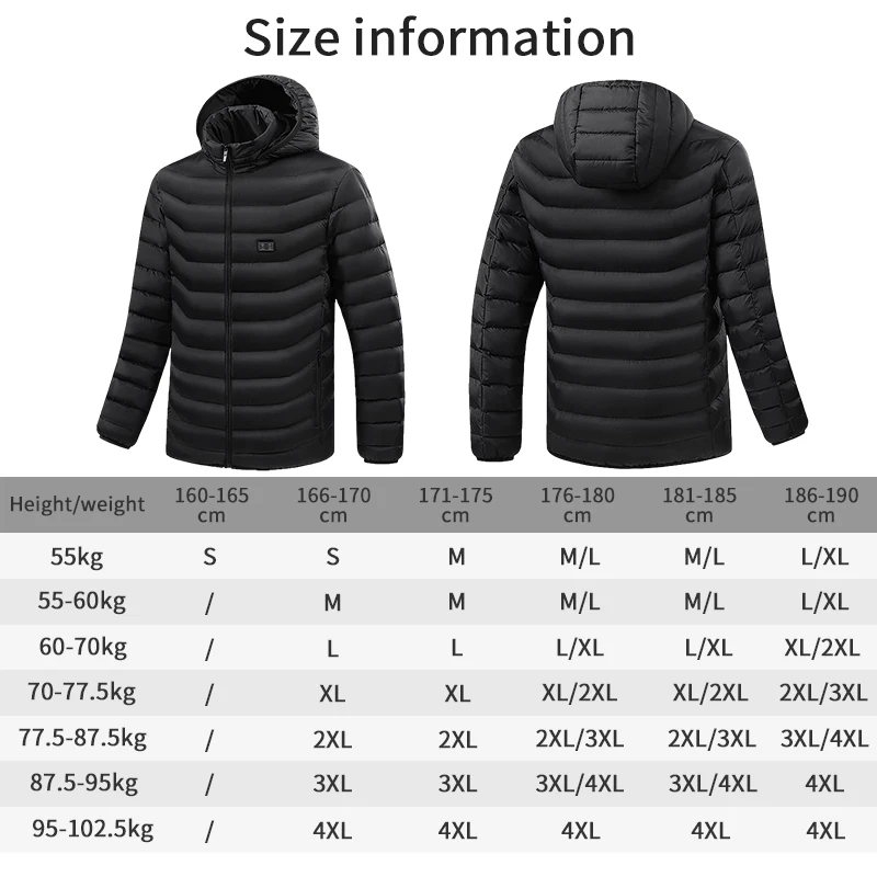 Cotton Clothing Heated Jacket Men USB Electric Heating Jackets Heating Clothes Hoodie Zipper Parka Winter Man Warm Clothes New