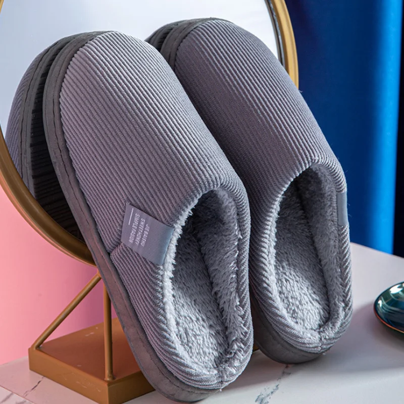 

Dropship Men Slipper Autumn And Winter Warm Home Slipper For Men Women Indoor Beadroom Slides Male Stripe Cotton Slippers