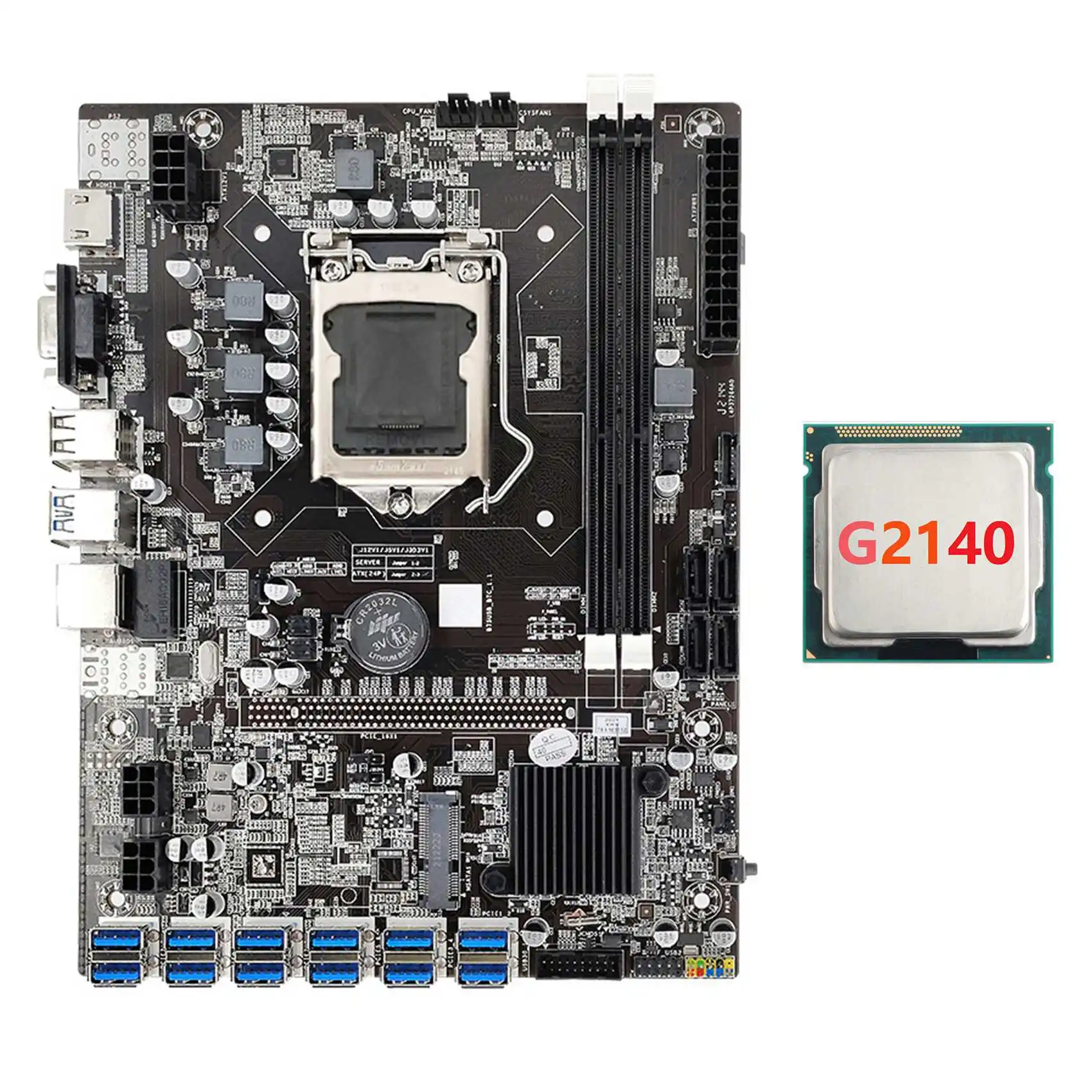 

Материнская плата для майнинга B75 USB ETH + G2140 12xpcie к USB3.0 DDR3 MSATA LGA1155 B75 BTC, материнская плата для майнинга