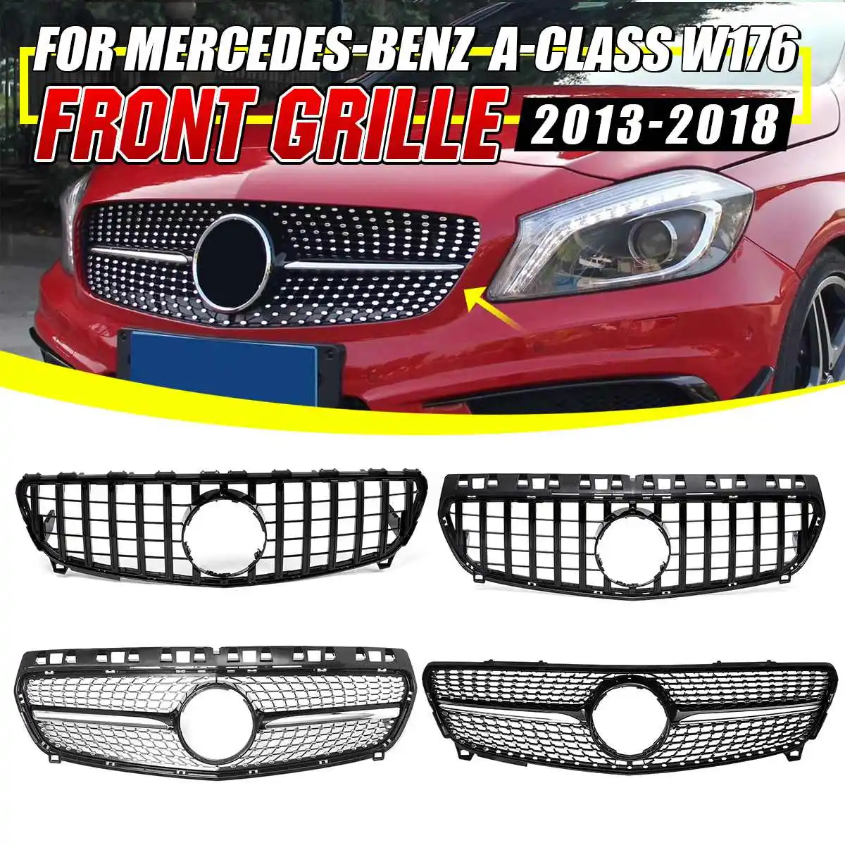 Diamond/GTR Style Car Front Bumper Grill Grille For Mercedes For Benz W176 A Class A200 A250 A45 AMG 2013-2018 Racing Grille