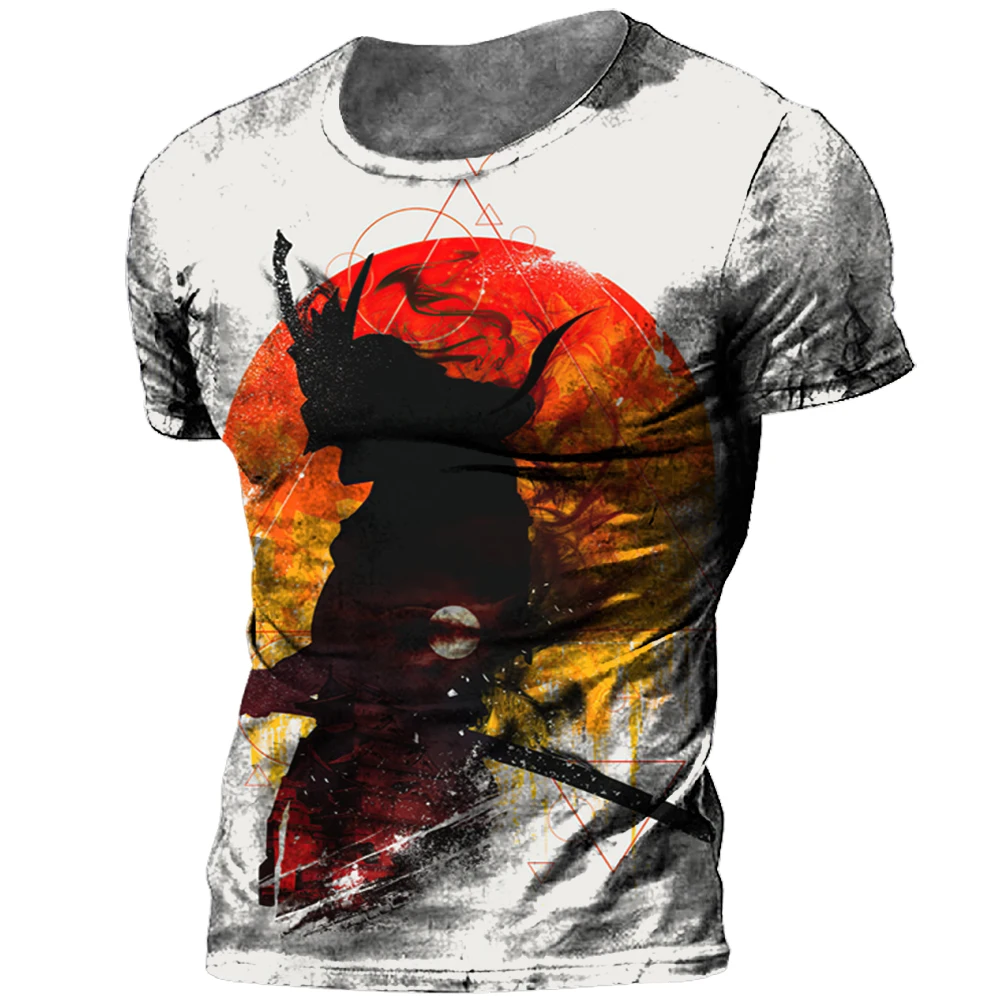 

Japanese Men's T-Shirt Short Sleeve Tops Oni Samurai Print Graphic O-Neck Pullover Oversized Apparel Summer Clothing Mens 2023
