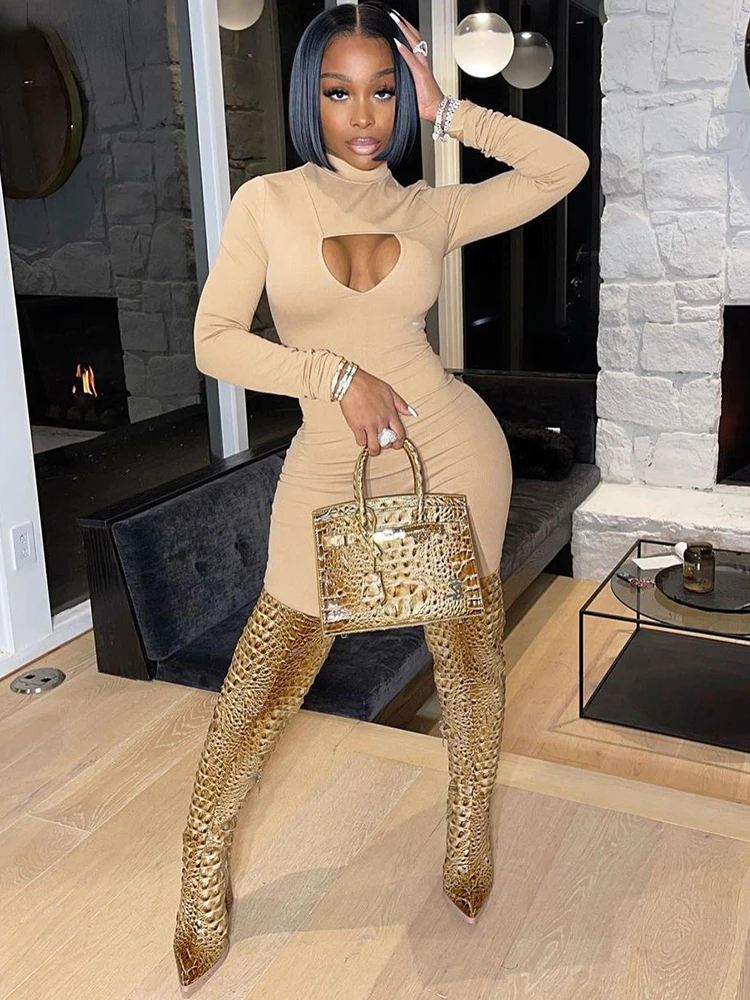 

Sexy Jumpsuit Women Autumn Solid Sheath Simple Slim Hot High Street Style One Pieces Hollow Out Cleavage Streetwear Jurk