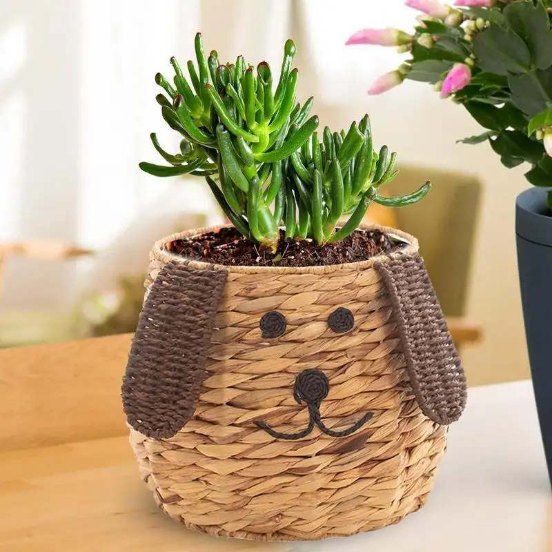 

Garden Cute Puppy Macrame Plant Storage Basket Jute Rope Woven Indoor Outdoor Flower Pot Holder Plant Basket Saplings Home Decor
