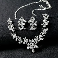 luxury female white crystal jewelry set charm silver color dangle earring for women dainty flower zircon wedding chain necklace