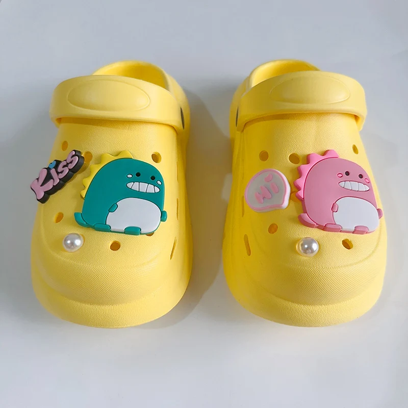 Cute Cartoon Blue Pink Dinosaur PVC Shoes Charms Packs For Shoe Accessories Decorations Funny Kiss Nice Letter Kids Jewelry Gift
